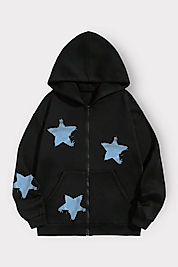 Siyah 2 İplik Şardonlu Mavi Yıldız Hırka