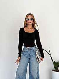 Beyaz Sendy Kumaş Crop Bluz