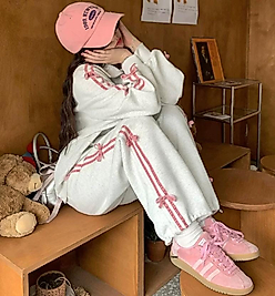 Gri Pink Cuquette 3 İplik Şardonlu Eşofman Altı