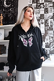 Siyah Pembe Kelebek Hırka