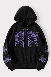 Siyah Şardonlu Örümcek Kol Baskılı İskelet Hırka