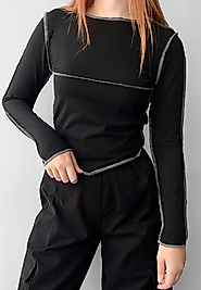 Siyah Ters Dikişli Uzun Kollu Bluz