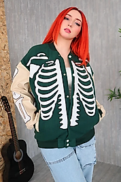 Yeşil Krem Kol Detay İskelet Kolej Ceket