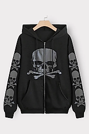 Siyah Şardonlu Kol Detay Kurukafa Hırka