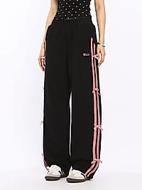 Siyah Pink Coquette 3 İpilik Şardonlu Eşofman Altı